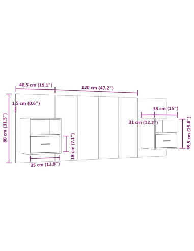 Testiera per Letto con Comodini in Legno Multistrato Bianco