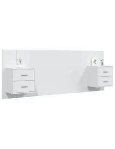 Testiera per Letto con Comodini in Legno Multistrato Bianco 2