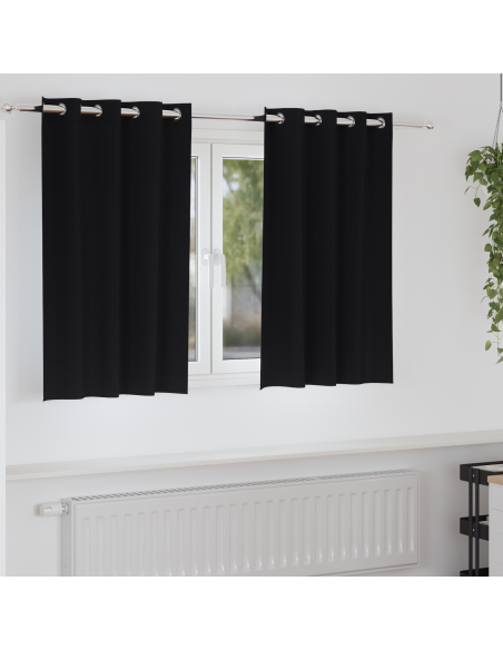 Tende Blackout con Anelli 2 pcs Nero 140 x 140 cm Poliestere