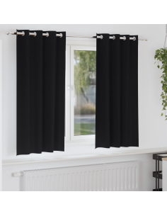 Tende Blackout con Anelli 2 pcs Nero 175 x 140 cm Poliestere