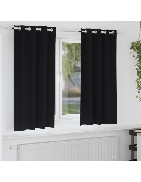 Tende Blackout con Anelli 2 pcs Nero 175 x 140 cm Poliestere