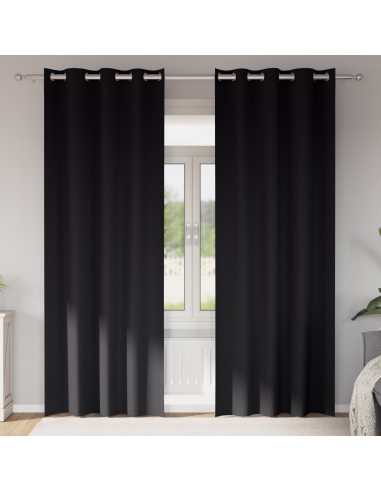 Tende Blackout con Anelli 2 pcs Nero 225 x 140 cm Poliestere