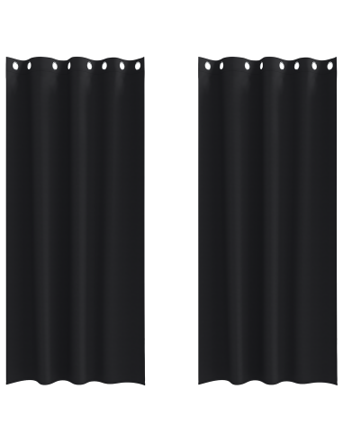 Tende Blackout con Anelli 2 pcs Nero 225 x 140 cm Poliestere