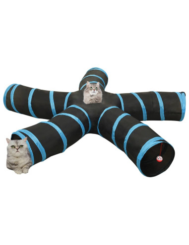 Tunnel per Gatti a 5 Vie Nero e Blu 25 cm in Poliestere