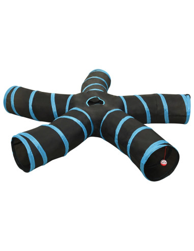 Tunnel per Gatti a 5 Vie Nero e Blu 25 cm in Poliestere