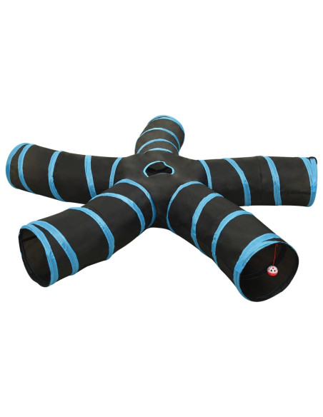 Tunnel per Gatti a 5 Vie Nero e Blu 25 cm in Poliestere