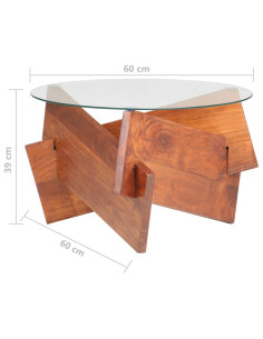 Tavolino da Salotto 60 cm in Legno Massello di Acacia