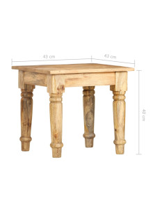 Tavolino di Servizio 43x43x40 cm Legno Massello di Mango