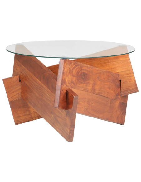 Tavolino da Salotto 60 cm in Legno Massello di Acacia