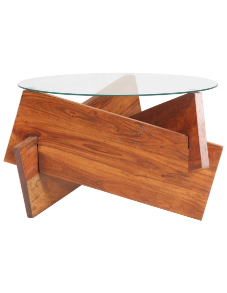 Tavolino da Salotto 60 cm in Legno Massello di Acacia