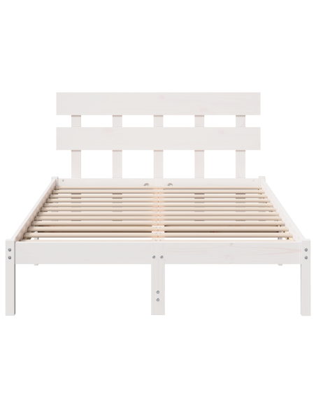 Struttura Letto con Testiera Bianca 135x190 cm Legno Massello di Pino