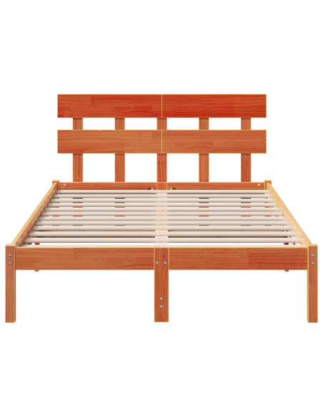 Struttura Letto con Testiera Marrone Cerato 135x190 cm Legno Massiccio di Pino