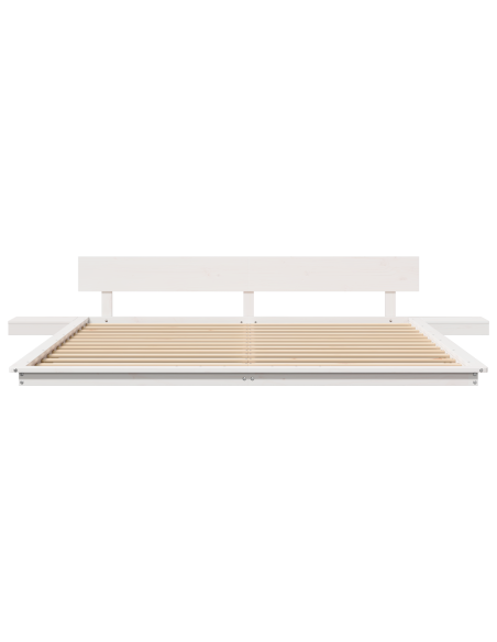 Struttura Letto con Tavolini Bianchi 200x200cm in Legno Massello