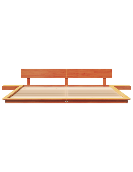 Struttura letto a pavimento con tavoli laterali marrone cerato 200x200cm legno massello