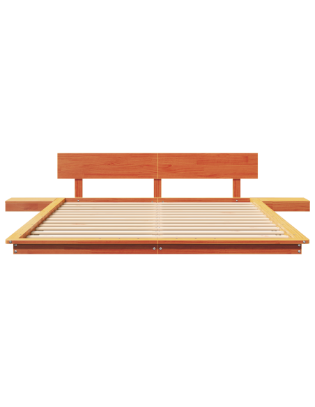 Struttura Letto a Terra con Tavolini Laterali Marrone Cerato 150x200cm Legno Massello