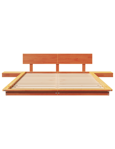 Struttura Letto a Terra con Tavolini da Notte Marrone Cerato 120x200cm Legno Massello