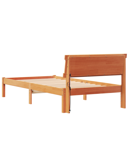 Struttura letto con testata e LED marrone cerato 100x200 cm legno massello di pino