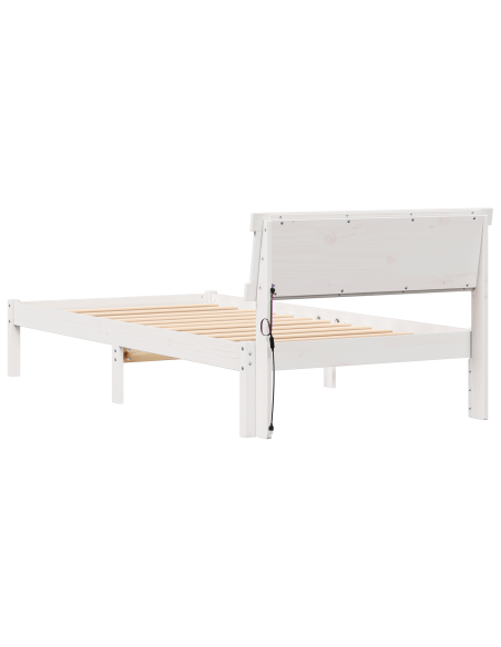 Struttura letto con testata e LED Bianca 90x200 cm Legno massello di pino