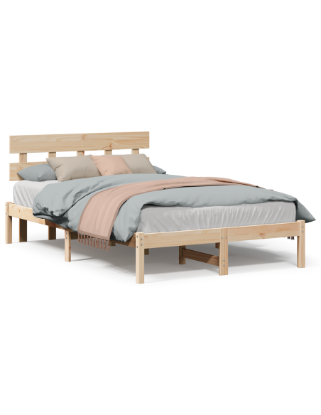Struttura Letto con Testiera 135x190 cm Legno Massello di Pino