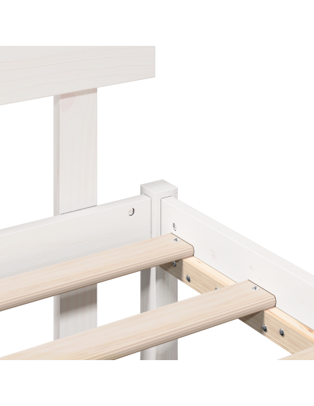Struttura Letto con Testiera Bianca 135x190 cm Legno Massello di Pino