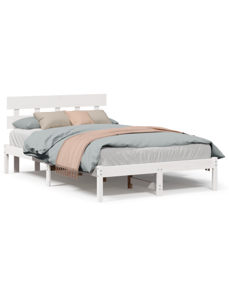 Struttura Letto con Testiera Bianca 135x190 cm Legno Massello di Pino