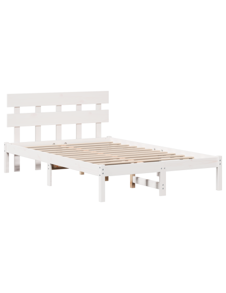 Struttura Letto con Testiera Bianca 135x190 cm Legno Massello di Pino