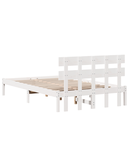 Struttura Letto con Testiera Bianca 135x190 cm Legno Massello di Pino
