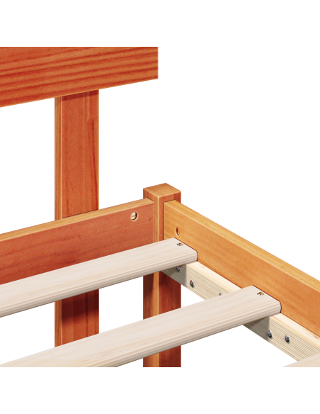 Struttura Letto con Testiera Marrone Cerato 135x190 cm Legno Massiccio di Pino