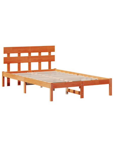 Struttura Letto con Testiera Marrone Cerato 135x190 cm Legno Massiccio di Pino