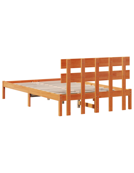 Struttura Letto con Testiera Marrone Cerato 135x190 cm Legno Massiccio di Pino