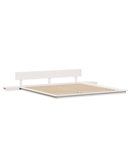 Struttura Letto con Tavolini Bianchi 200x200cm in Legno Massello