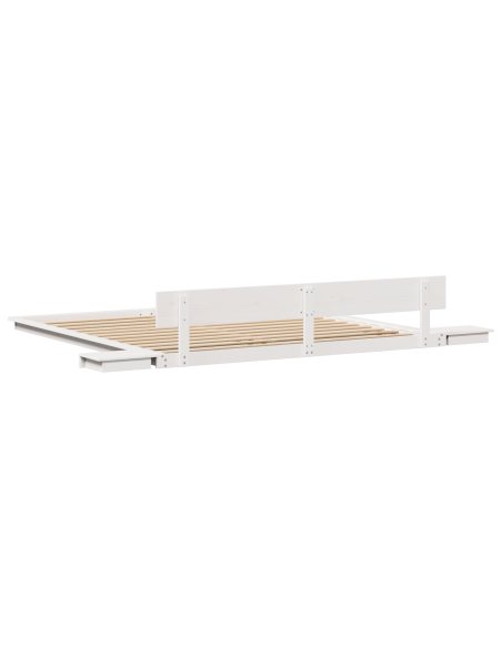 Struttura Letto con Tavolini Bianchi 200x200cm in Legno Massello