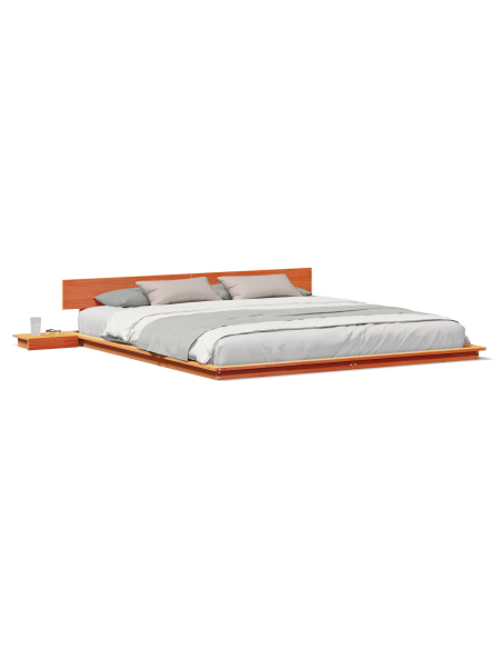 Struttura letto a pavimento con tavoli laterali marrone cerato 200x200cm legno massello