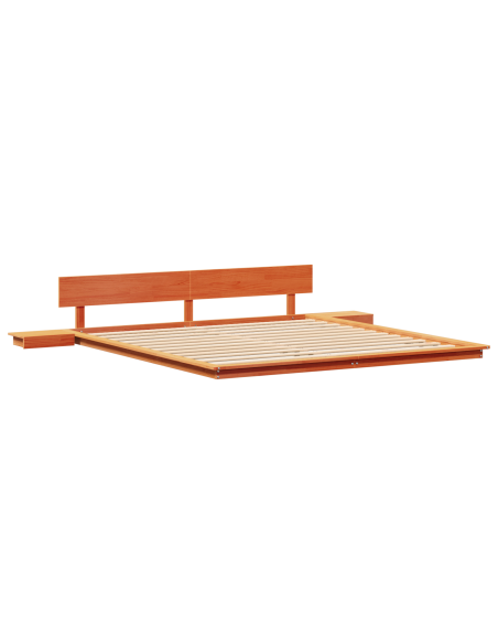 Struttura letto a pavimento con tavoli laterali marrone cerato 200x200cm legno massello