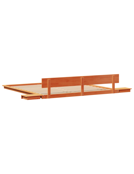 Struttura letto a pavimento con tavoli laterali marrone cerato 200x200cm legno massello