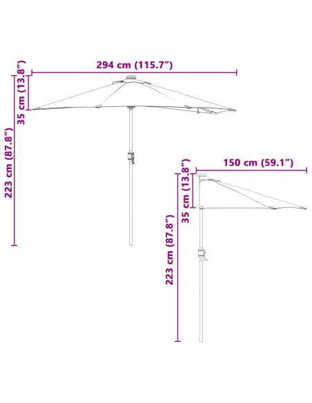 Ombrello da giardino Sabbia 294 x 150 x 223 cm Tessuto