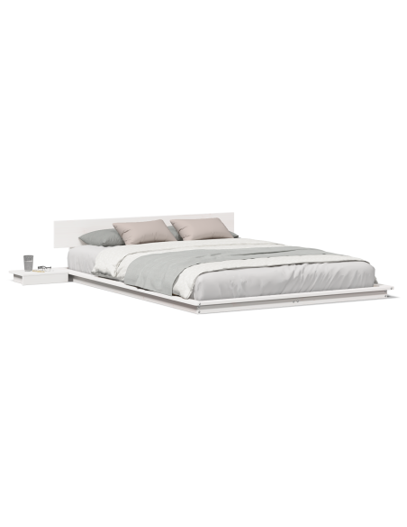 Struttura Letto a Terra con Tavolini Bianchi 140x200cm Legno Massello