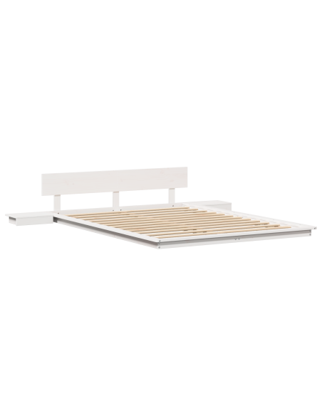 Struttura Letto a Terra con Tavolini Bianchi 140x200cm Legno Massello