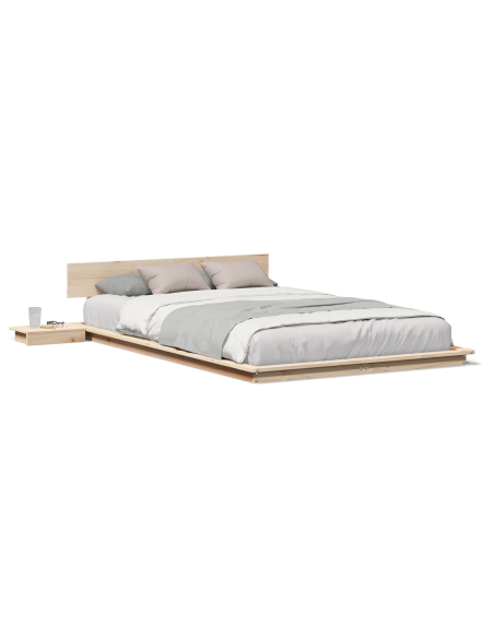 Struttura Letto a Terra con Tavolini da Notte 120x200cm Legno Massello