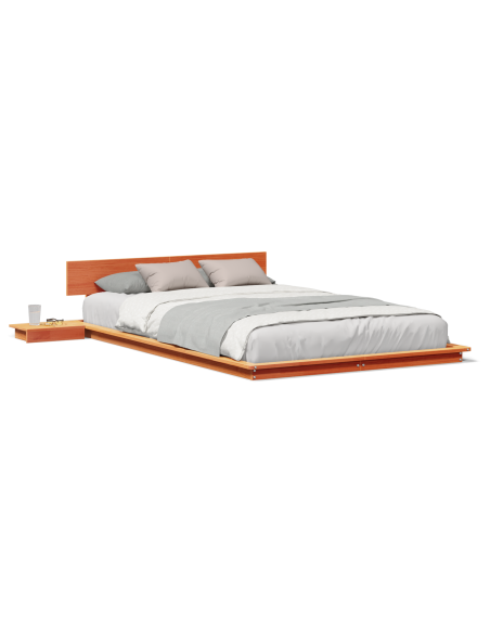 Struttura Letto a Terra con Tavolini da Notte Marrone Cerato 120x200cm Legno Massello