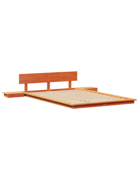 Struttura Letto a Terra con Tavolini da Notte Marrone Cerato 120x200cm Legno Massello