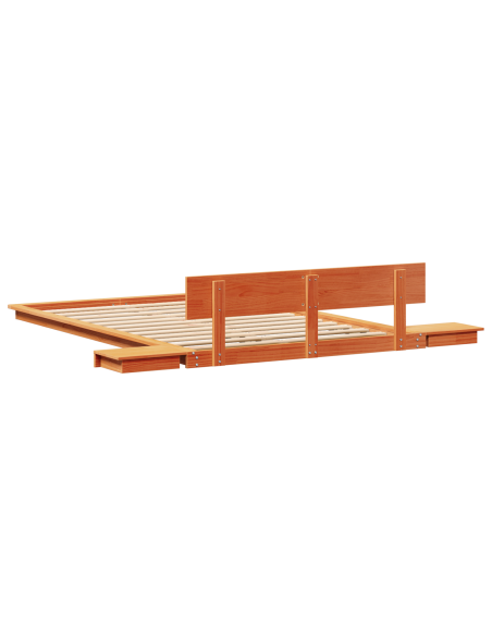 Struttura Letto a Terra con Tavolini da Notte Marrone Cerato 120x200cm Legno Massello