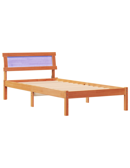 Struttura letto con testata e LED marrone cerato 100x200 cm legno massello di pino