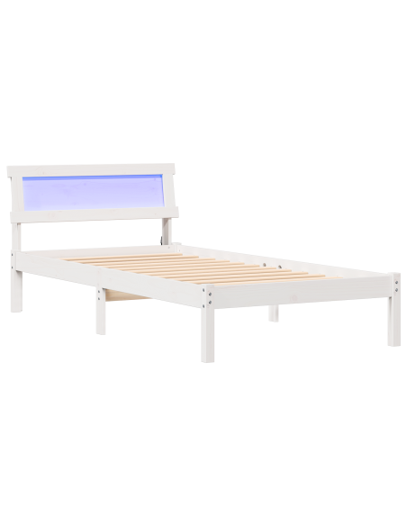 Struttura letto con testata e LED Bianca 90x200 cm Legno massello di pino