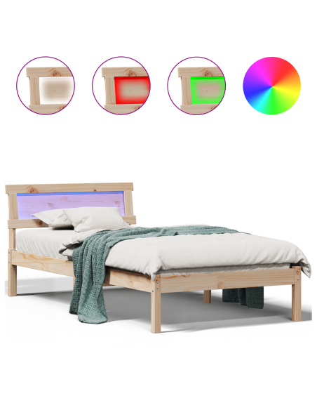 Struttura Letto con Testiera & LED 80x200 cm Legno massello di pino