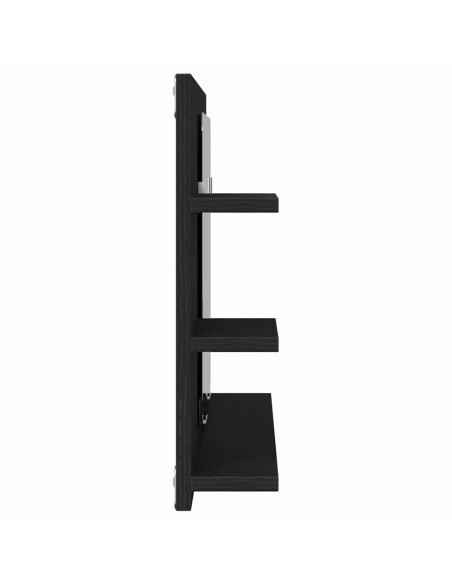 Mobiletto con Specchio per Bagno Rovere Nero 90x11x45 cm in Legno Massello