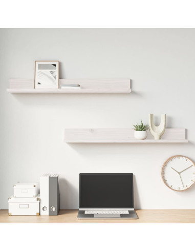 Mensole da Parete 2 pz Bianco 80x11x9cm Legno Massello di Pino