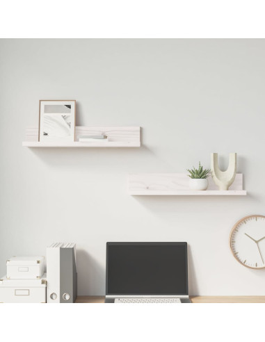 Mensole da Parete 2 pz Bianco 50x11x9cm Legno Massello di Pino