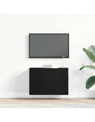 Mobile TV Rovere Nero 60x30x41 cm in Legno Massello