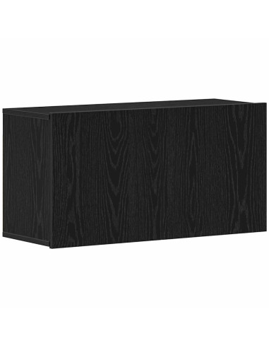 Mobile TV Rovere Nero 80x30x41 cm in Legno Massello